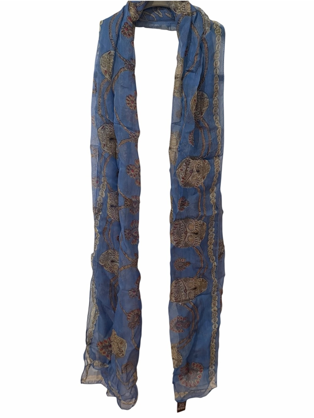 Raj Blue 100% Silk Skull Jewel Print Long Scarf Wrap 70x20 NWT
